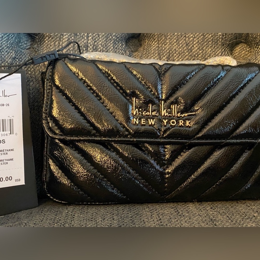 Nicole Miller Quilted Black Chevron Crossbody/Shoulder Bag - NWT - Picture 1 of 7